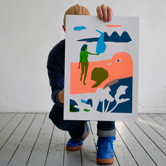Screenprint, Woman on island